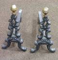 Pair of Brass Balltop Mounted Cast Iron Andirons