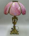Art Nouveau Bent Slag Glass Panel and Giltmetal Figural Table Lamp