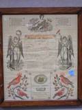 Framed 1878 PennsylvaniaGerman Lithograph and Handcolored Birth Record