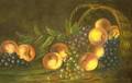 Gilt Gesso Framed Oil on Canvas Peaches and Grapes Still Life