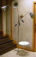Modern Chrome and Painted Metal ThreeArm Adjustable Floor Lamp and a Small Knoll Whitefinished Stand