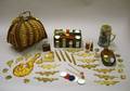 English Victorian Bentwood and Rope Sewing Case a Bakelite Poker Chip Rack with Chips a Victorian Flask Thir