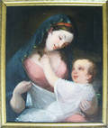 Oil on canvas portrait of a mother and child