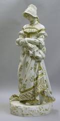Large Continental Bisque Porcelain Gilt Decorated Figure of a Renaissance Lady