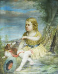 Oil on canvas portrait of a girl with dog