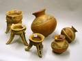 Three PreColumbian Central American Pottery Tripod Bowls and Three Central American Polychrome Pottery Bowls