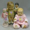 Four Composition Wood and Bisque Doll Items
