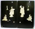 Pair of Japanese Carved Bone Ivory and MotherofPearl Mounted Lacquer Panels