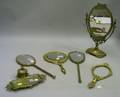 Brass Table Mirror Four Giltmetal and Brass Hand Mirrors and a Cast Brass Inkstand