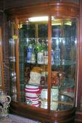 Edwardian Mahogany Mahogany Veneer and Glass Dshaped Shop Display Cabinet