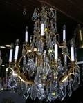 Large Rococostyle Brass and Glass TwelveLight Chandelier