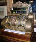National Cash Register Company Gilt Brass Plated Cast Metal and Mahogany Cash Register