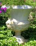 Pair of White Painted Cast Iron Garden Urns with Pedestal Bases