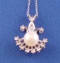 14kt White Gold and Diamond Framed Pearl Drop Pendant Necklace