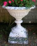 White Painted Cast Iron Palm Decorated Garden Urn with Pedestal Base