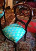 Set of Four Asian Victorianstyle Upholstered Carved Hardwood Parlor Side Chairs