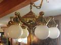 Brass SixLight Chandelier with Opaque Glass Globes
