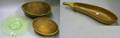 Two Wooden Bowls a Gourdform Wooden Bowl and a Green Glass Dish