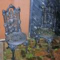 Pair of Black Painted Cast Iron Garden Seats