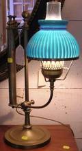 Brass Adjustable Student Lamp with Painted Glass Shade