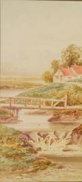 James Callowhill British 19th20th Century The Footbridge Before the Cottage