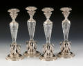 Set of four German silver and etched glass candlesticks late 19th c