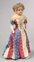 English Wax Doll with Star Spangled Red White and Blue Gown