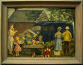 Oil on board market scene