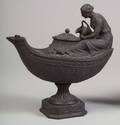 Wedgwood Black Basalt Vestal Oil Lamp and Cover