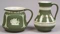 Two Wedgwood Olive Green Jasper Dip Jugs