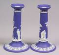 Pair of Wedgwood Dark Blue Jasper Dip Candlesticks