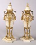 Pair of Louis XVIstyle Ormolu Mounted Alabaster Mantel Urns