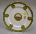 Minton Gilt and Green Banded Handpainted Landscape Decorated Porcelain Cabinet Plate