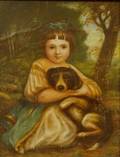 Framed Oil on Board American School Portrait of Little Girl with a Dog