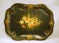 Large Gilt and Polychrome Floral Painted Tin Tray