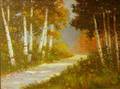 Framed American School Oil on Panel of an Autumn Trail