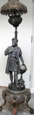 Victorian Cast Metal Christopher Columbus Figural Kerosene Floor Lamp