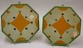 Pair of Folk Glass Marbleinset Paint Decorated Hexagonal Wooden Reflector Panels