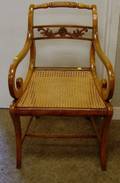 Classical Caned Carved Ash and Maple Armchair