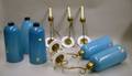 Assembled Set of Five Blue Opaline Glass and Brass Wall Sconces