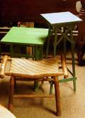 Green Painted Hickory Stand a Natural Old Hickorytype Bench and a Green Painted Plant Stand