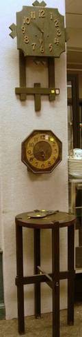 Two Arts  Crafts Clocks and a Table