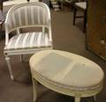 Swedish White Painted Neoclassicalstyle Oval Bench and a Barrelback Armchair
