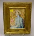 Carved Giltwood Framed Evelyn S Harmon Watercolor Miniature Portrait on Ivory The Leghorne Hat