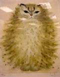 Framed Lithograph on Paper of a Cat