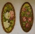 Pair of Oval 19th Century Rose Paintings with Pyrography Frames