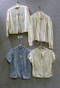 Eight Vintage Ladys Embroidered Blouses and Two Beaded Wool Sweaters