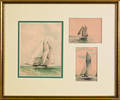 Three watercolor ship portraits