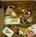 Lot of Assorted Linens Textile Fragments Sewing Notions Etc