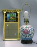 Small Federal Giltwood Tabernacle Mirror and a Chinese Export Porcelain Table Lamp